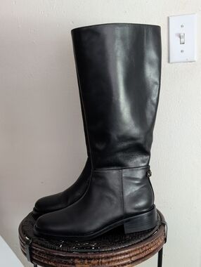 Sam Edelman Women's Milla Equestrian Boot, Black Women Size 10.5 M Wide Calf
